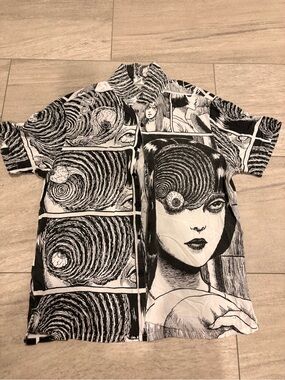 Uzumaki Junji Ito black & white button up shirt